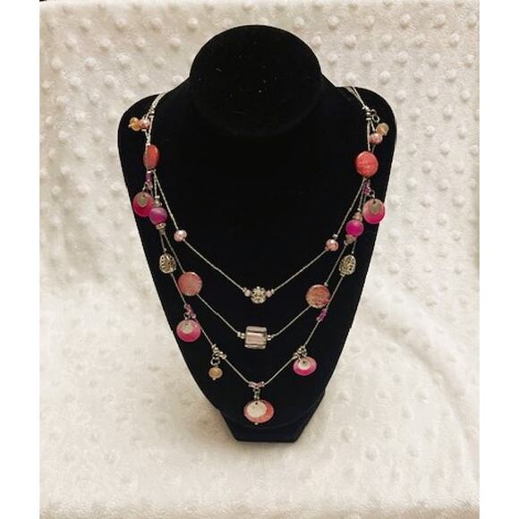 Vintage Multi-Strand Silver & Shades of Pink Beaded Necklace - Picture 6 of 7